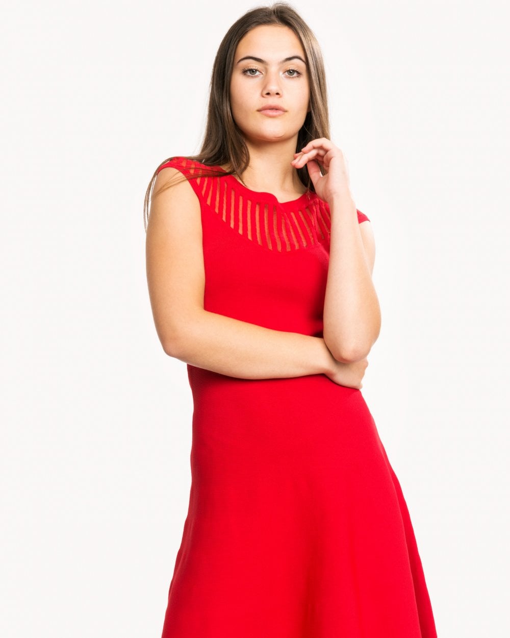French Connection Rose Crepe Knits Capped Sleeve Round Neck Flr