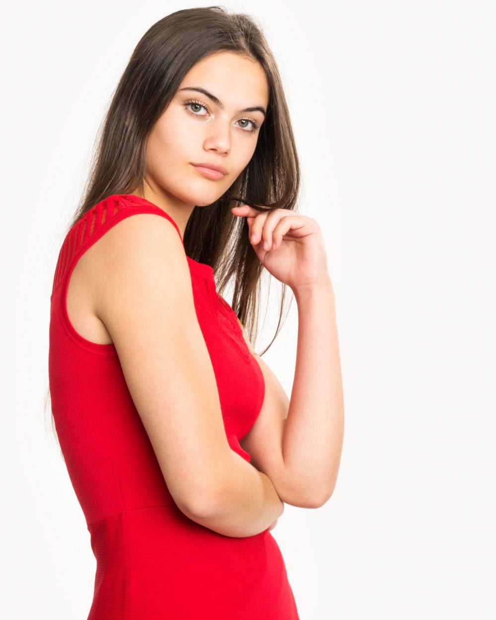 French Connection Rose Crepe Knits Capped Sleeve Round Neck Flr
