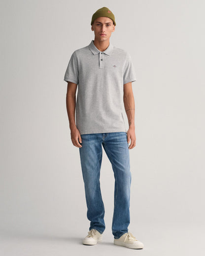GANT Mens Regular Fit Short Sleeve Shield Logo Pique Polo NOS - 93 Grey Melange