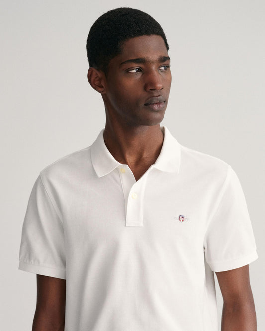 GANT Mens Regular Fit Short Sleeve Shield Logo Pique Polo NOS - 110 White