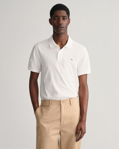 GANT Mens Regular Fit Short Sleeve Shield Logo Pique Polo NOS - 110 White