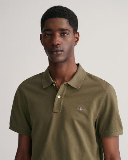 GANT Mens Regular Fit Short Sleeve Shield Logo Pique Polo - 301 Racing Green