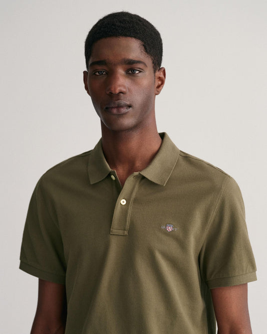 GANT Mens Regular Fit Short Sleeve Shield Logo Pique Polo - 301 Racing Green
