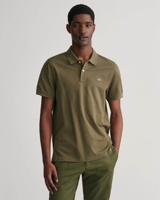GANT Mens Regular Fit Short Sleeve Shield Logo Pique Polo - 301 Racing Green