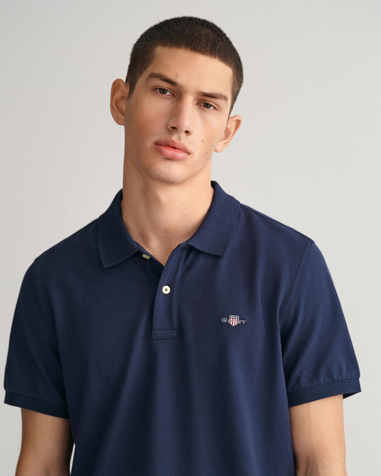 GANT Mens Regular Fit Short Sleeve Shield Logo Pique Polo NOS - 433 Evening Blue