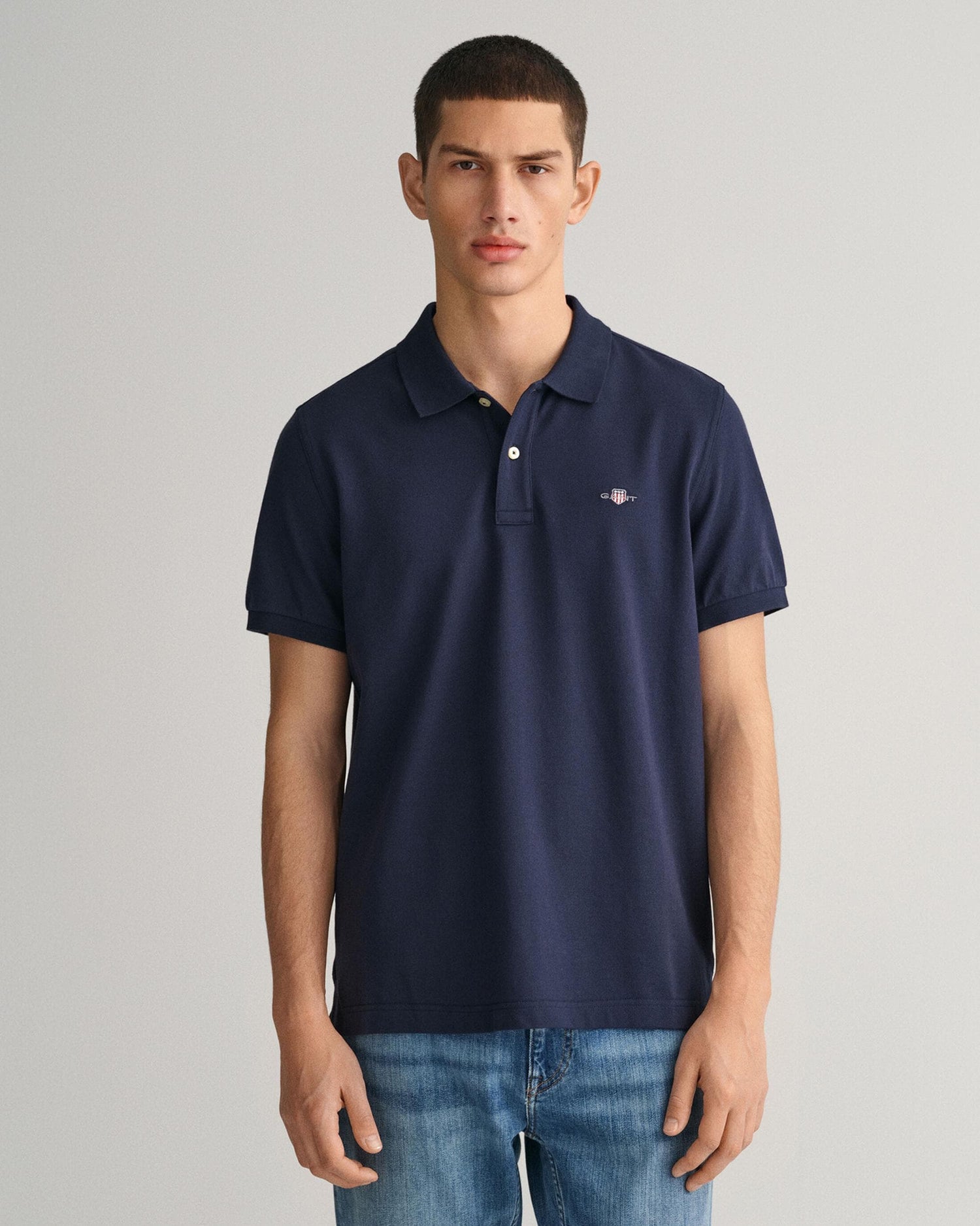 GANT Mens Regular Fit Short Sleeve Shield Logo Pique Polo NOS - 433 Evening Blue - CHO - Designer Mens Short Sleeve Polo Shirts