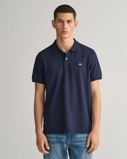 GANT Mens Regular Fit Short Sleeve Shield Logo Pique Polo NOS - 433 Evening Blue