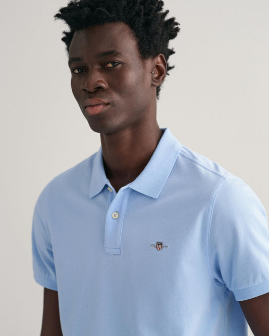 GANT Mens Regular Fit Short Sleeve Shield Logo Pique Polo NOS - 468 Capri Blue