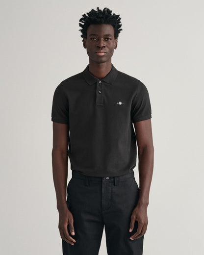 GANT Mens Slim Fit Short Sleeve Shield Logo Pique Polo - 5 Black