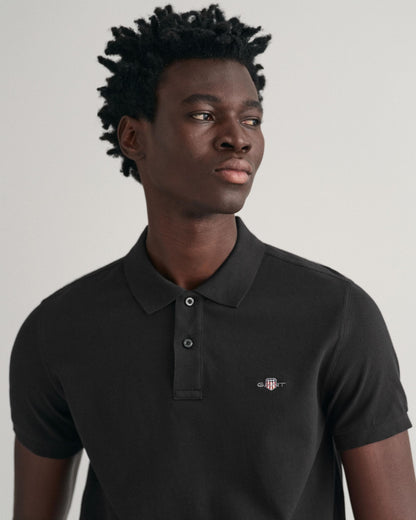 GANT Mens Slim Fit Short Sleeve Shield Logo Pique Polo - 5 Black