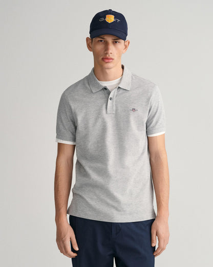 GANT Mens Slim Fit Short Sleeve Shield Logo Pique Polo - 93 Grey Melange