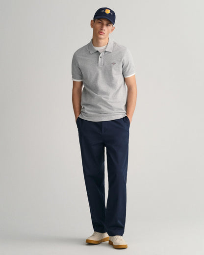 GANT Mens Slim Fit Short Sleeve Shield Logo Pique Polo - 93 Grey Melange