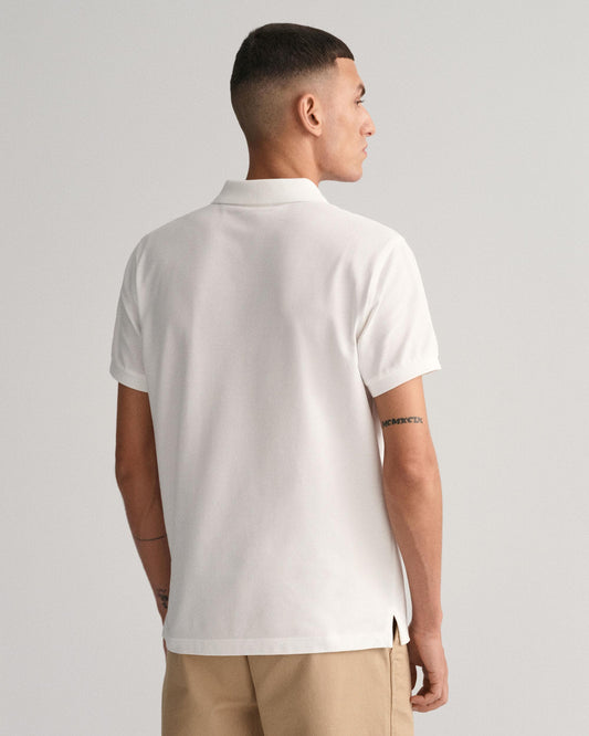GANT Mens Slim Fit Short Sleeve Shield Logo Pique Polo - 110 White