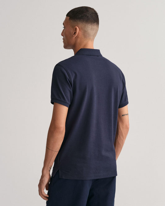 GANT Mens Slim Fit Short Sleeve Shield Logo Pique Polo - 433 Evening Blue