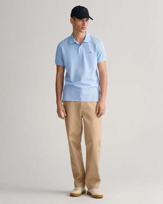 GANT Mens Slim Fit Short Sleeve Shield Logo Pique Polo - 468 Capri Blue