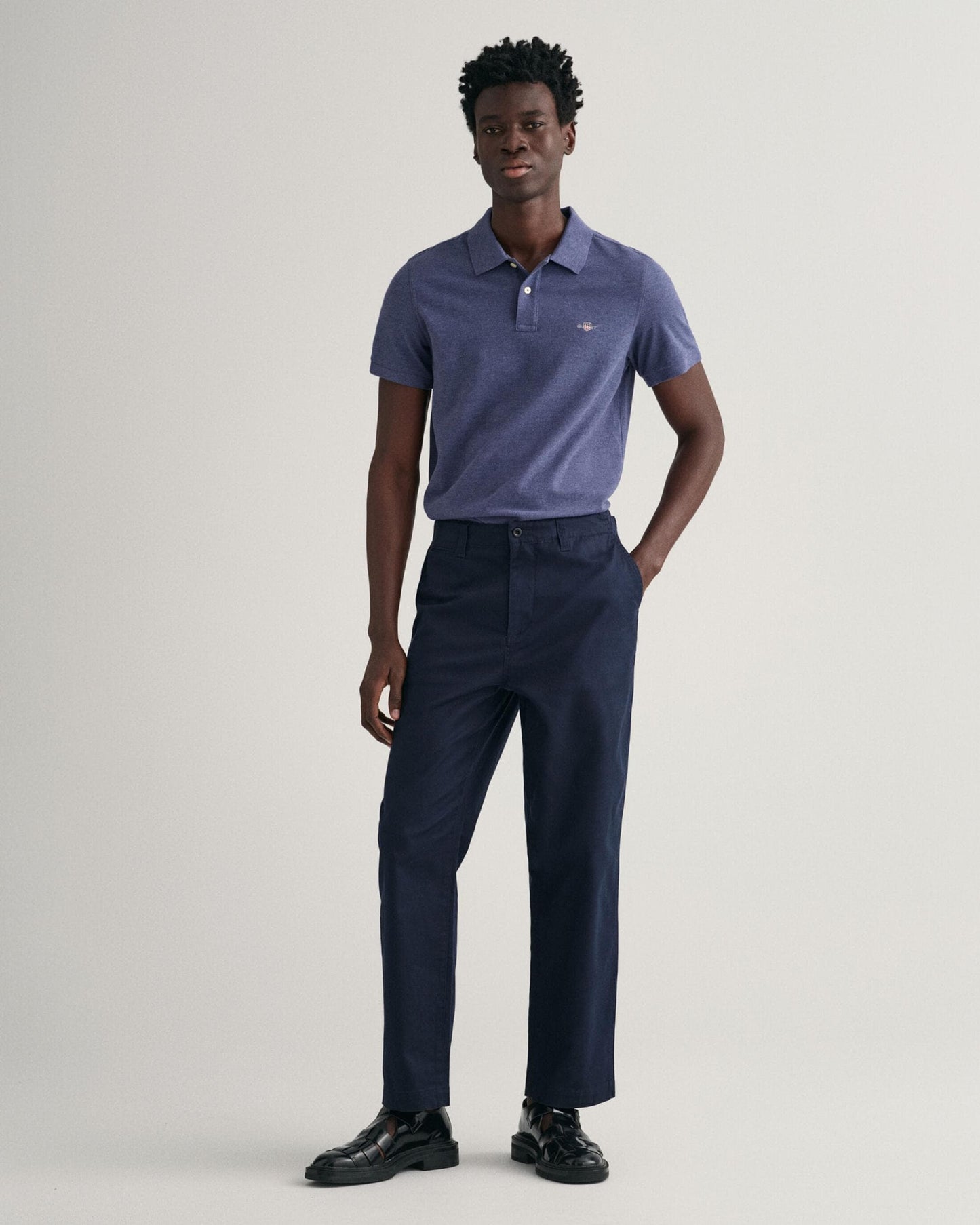 GANT Mens Slim Fit Short Sleeve Shield Logo Pique Polo - 902 Dark Jeansblue Melange