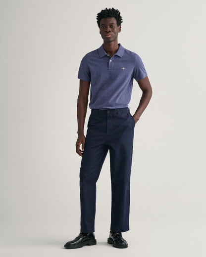 GANT Mens Slim Fit Short Sleeve Shield Logo Pique Polo - 902 Dark Jeansblue Melange