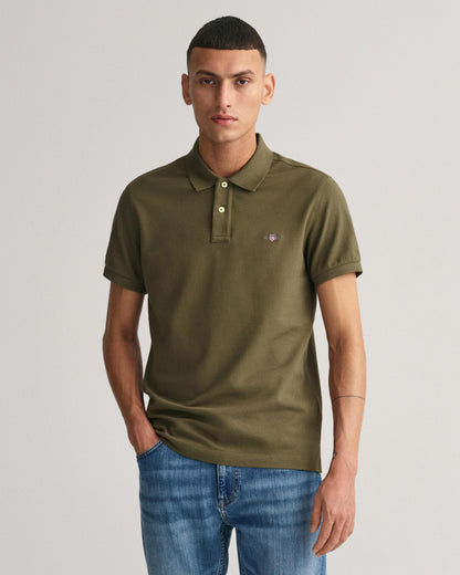 GANT Mens Slim Fit Short Sleeve Shield Logo Pique Polo - 301 Juniper Green