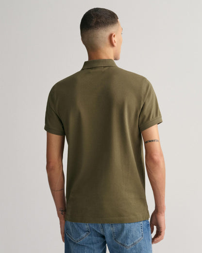 GANT Mens Slim Fit Short Sleeve Shield Logo Pique Polo - 301 Juniper Green