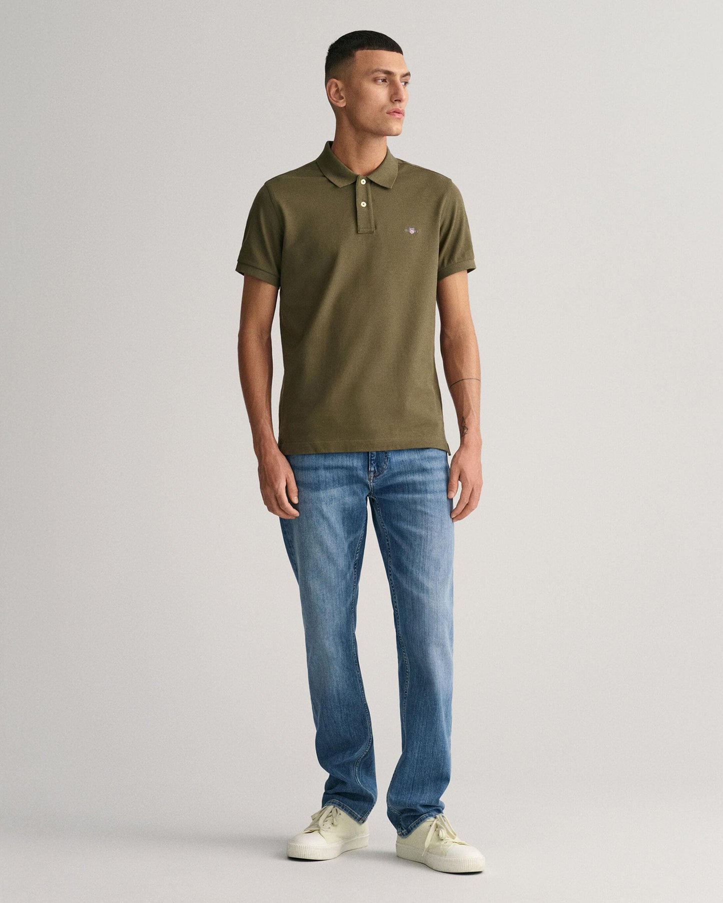 GANT Mens Slim Fit Short Sleeve Shield Logo Pique Polo - 301 Juniper Green