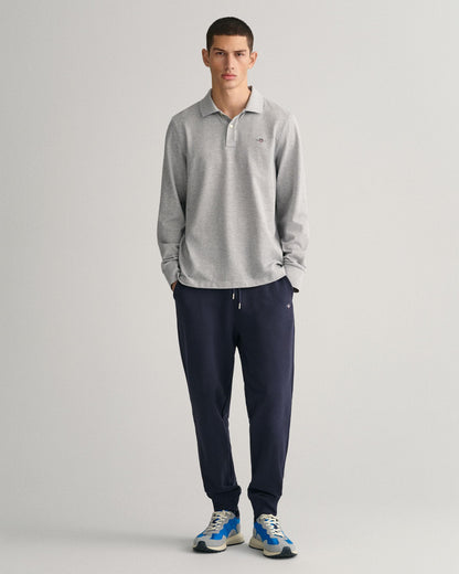 GANT Mens Regular Fit Long Sleeve Shield Logo Pique Rugger - 93 Grey Melange