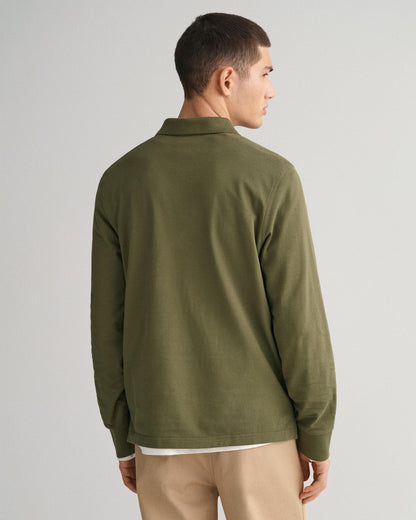 GANT Mens Regular Fit Long Sleeve Shield Logo Pique Rugger - 301 Racing Green