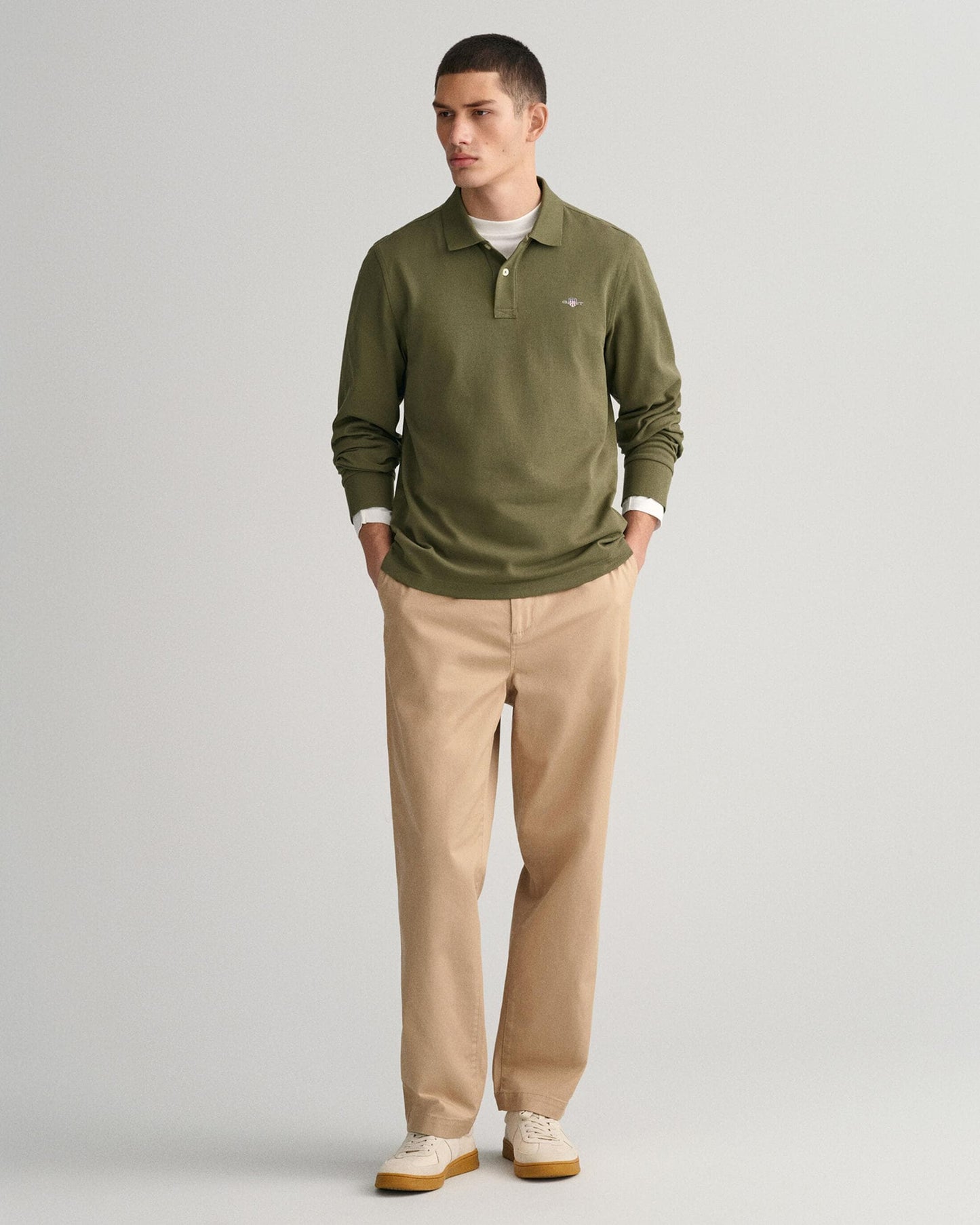 GANT Mens Regular Fit Long Sleeve Shield Logo Pique Rugger - 301 Racing Green