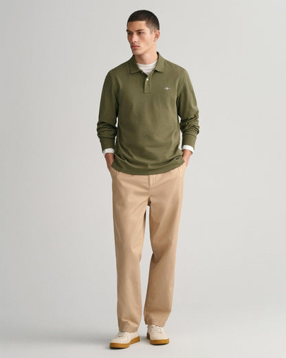 GANT Mens Regular Fit Long Sleeve Shield Logo Pique Rugger - 301 Racing Green