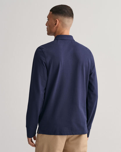GANT Mens Regular Fit Long Sleeve Shield Logo Pique Rugger - 433 Evening Blue