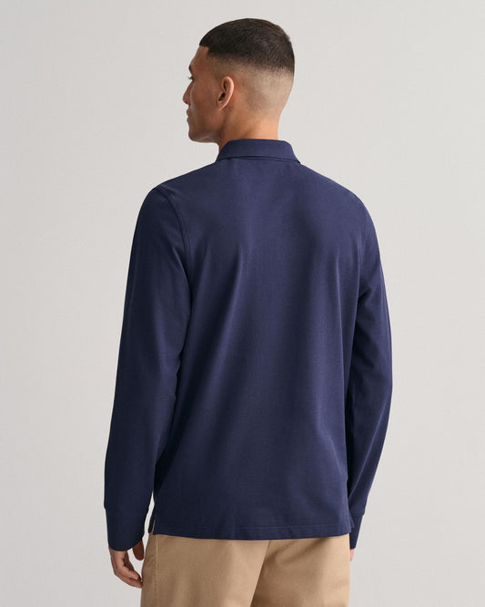GANT Mens Regular Fit Long Sleeve Shield Logo Pique Rugger - 433 Evening Blue