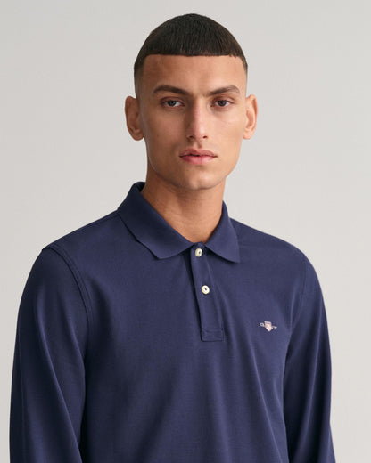 GANT Mens Regular Fit Long Sleeve Shield Logo Pique Rugger - 433 Evening Blue