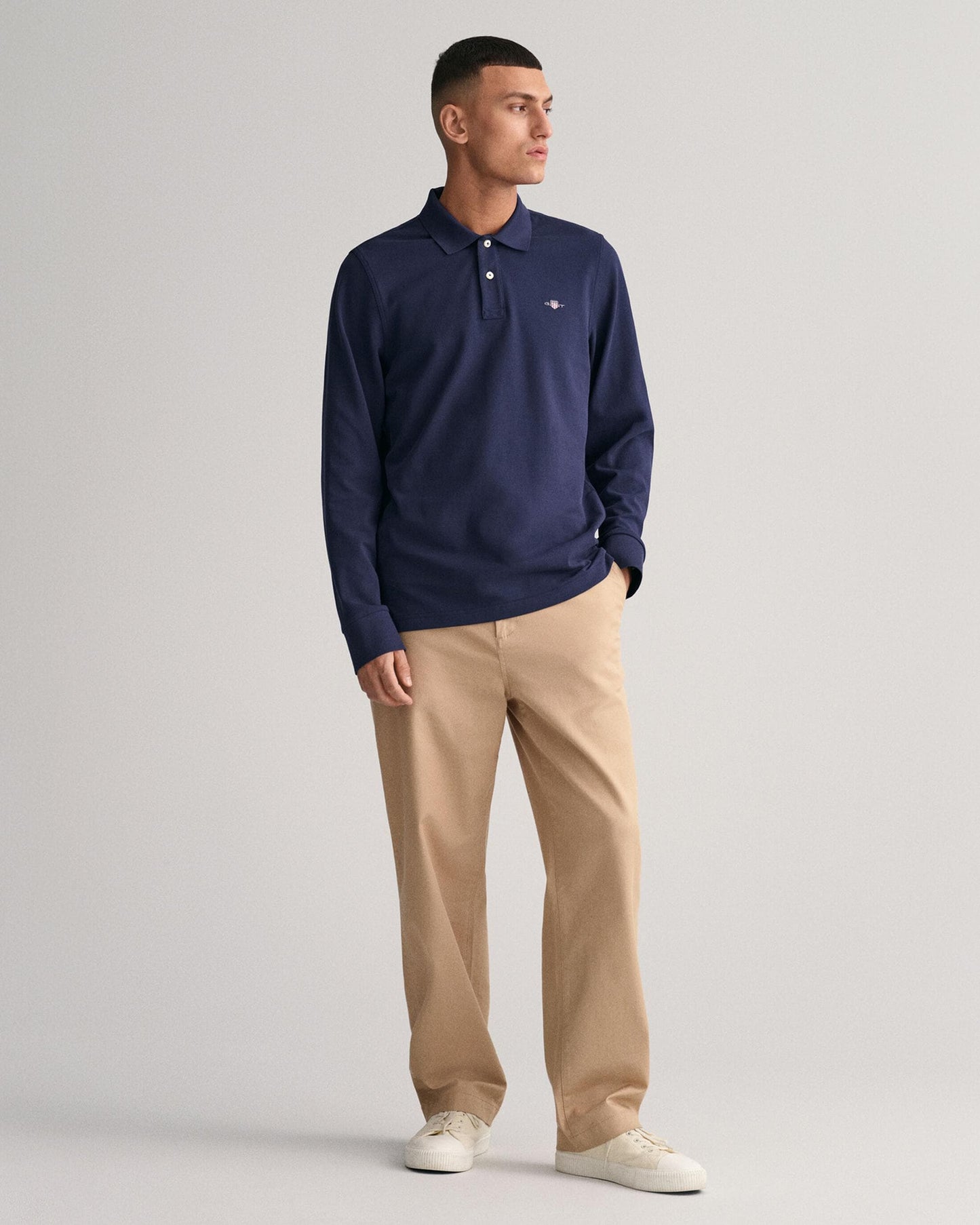GANT Mens Regular Fit Long Sleeve Shield Logo Pique Rugger - 433 Evening Blue