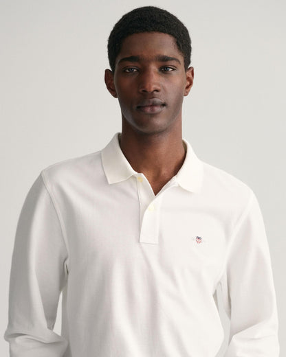 GANT Mens Regular Fit Long Sleeve Shield Logo Pique Rugger - 110 White
