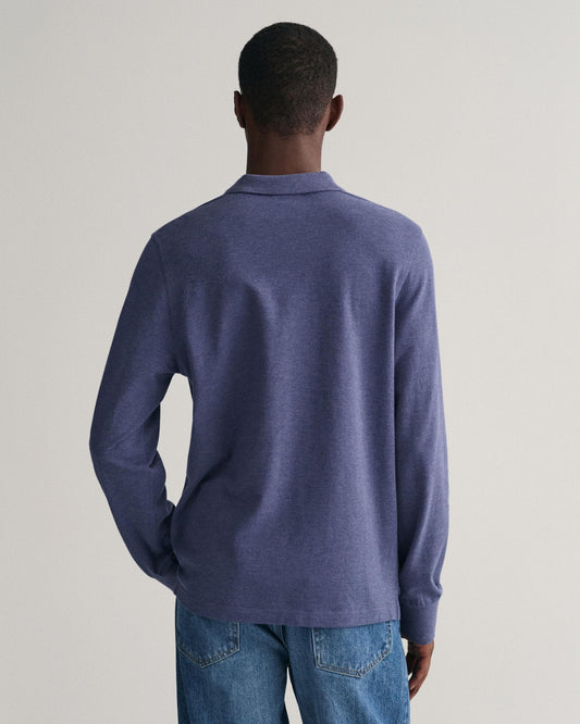 GANT Mens Regular Fit Long Sleeve Shield Logo Pique Rugger - 902 Dark Jeansblue Melange