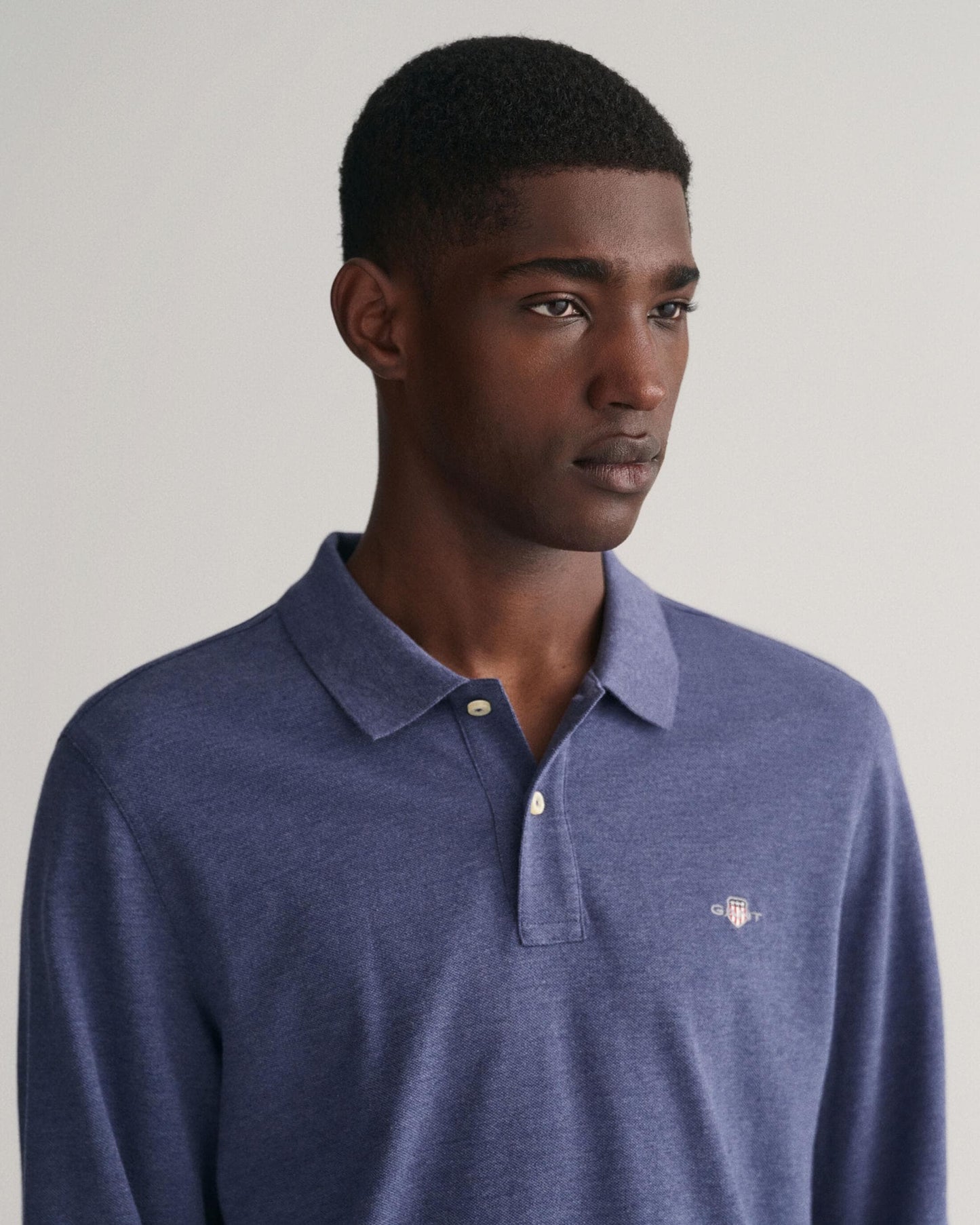 GANT Mens Regular Fit Long Sleeve Shield Logo Pique Rugger - 902 Dark Jeansblue Melange
