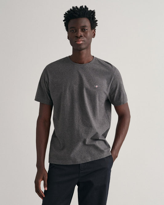 GANT Mens Regular Fit Short Sleeve Shield Logo T-Shirt - 95 Anthracite Melange