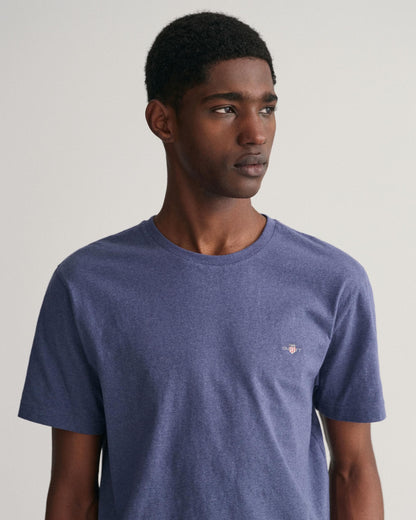 GANT Mens Regular Fit Short Sleeve Shield Logo T-Shirt - 902 Dark Jeansblue Melange