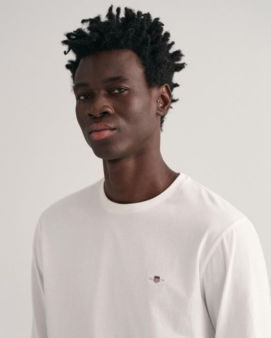 GANT Mens Regular Fit Long Sleeve Shield Logo T-Shirt - 113 Eggshell