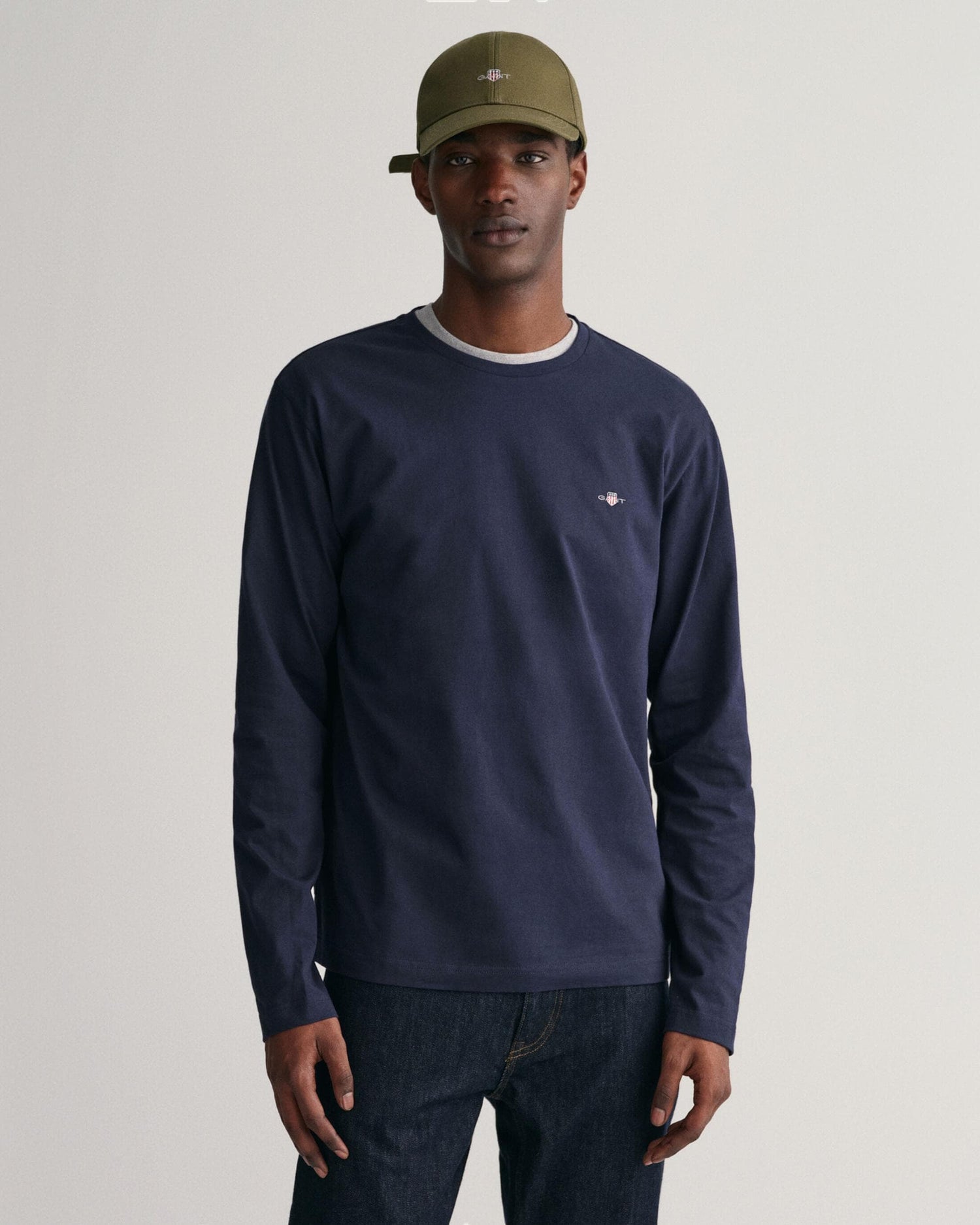 GANT Mens Regular Fit Long Sleeve Shield Logo T-Shirt - 433 Evening Blue - CHO - Designer Mens Logo T-Shirts