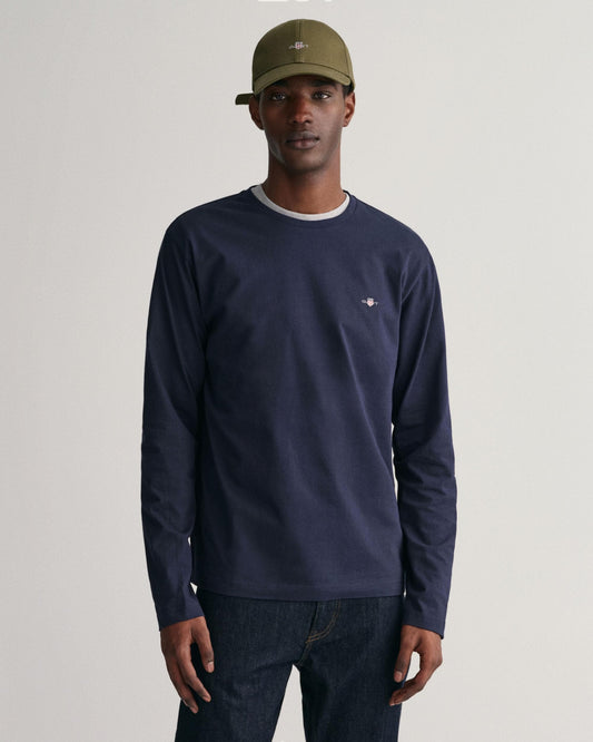 GANT Mens Regular Fit Long Sleeve Shield Logo T-Shirt - 433 Evening Blue