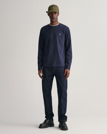 GANT Mens Regular Fit Long Sleeve Shield Logo T-Shirt - 433 Evening Blue