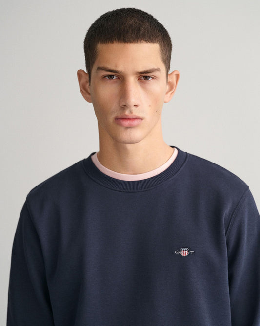 GANT Mens Regular Fit Shield Logo Crew Neck Sweatshirt - 433 Evening Blue
