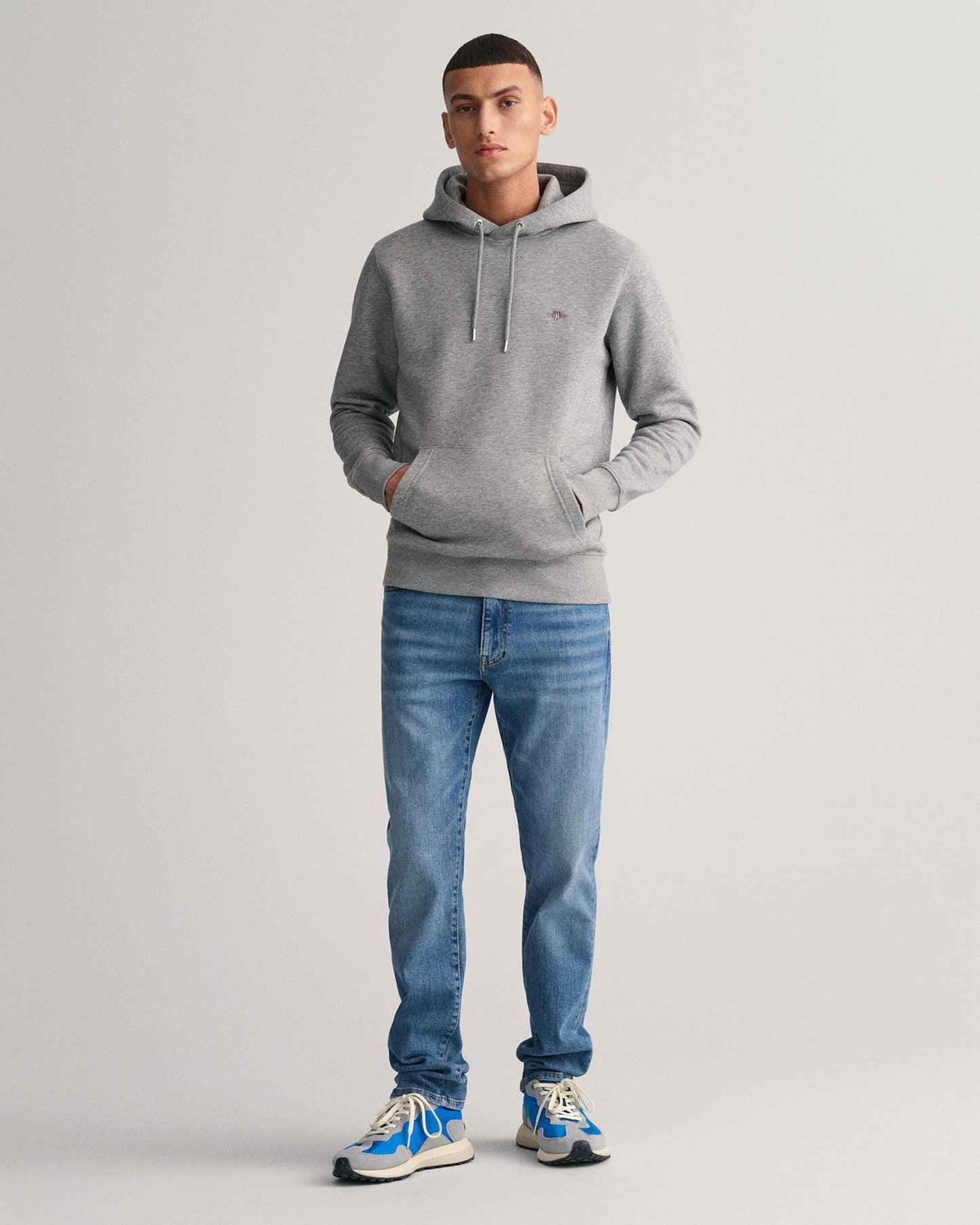 GANT Mens Regular Fit Shield Logo Pullover Hoodie - 93 Grey Melange