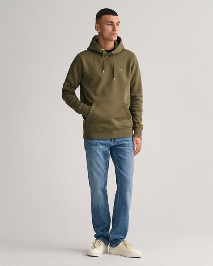 GANT Mens Regular Fit Shield Logo Pullover Hoodie - 301 Racing Green