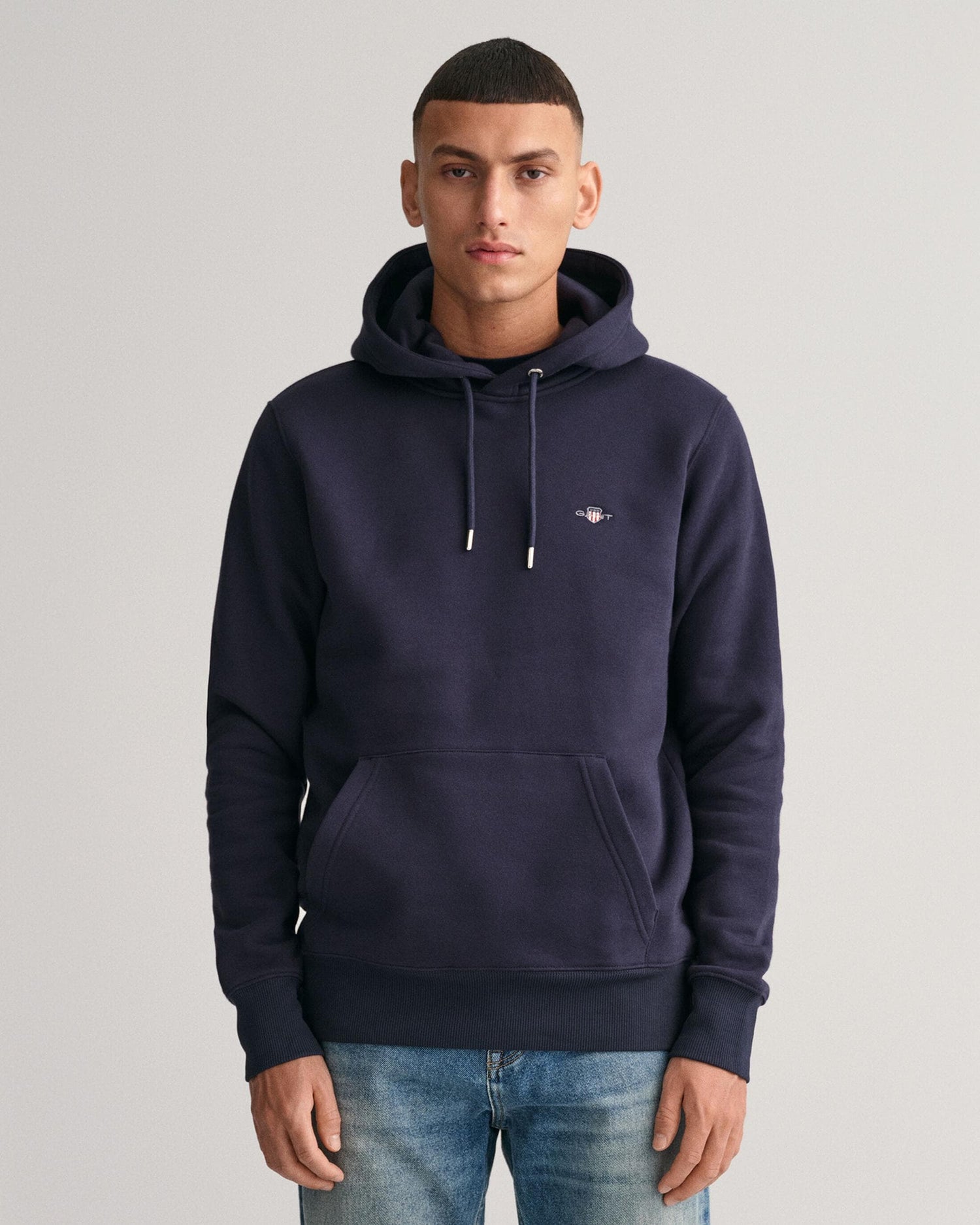 GANT Mens Regular Fit Shield Logo Pullover Hoodie - 433 Evening Blue - CHO - Designer Mens Hoodies