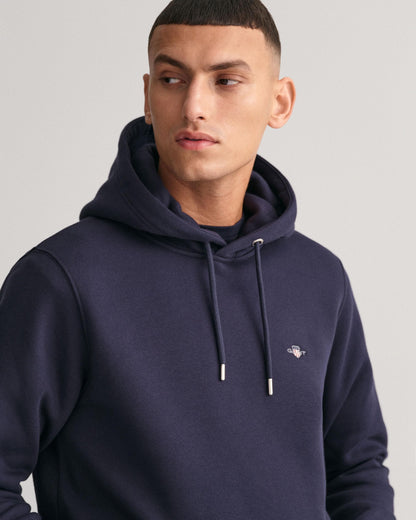 GANT Mens Regular Fit Shield Logo Pullover Hoodie - 433 Evening Blue