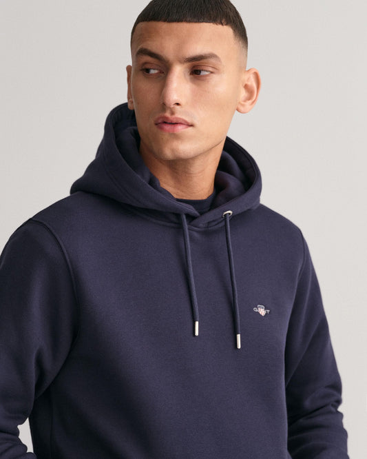 GANT Mens Regular Fit Shield Logo Pullover Hoodie - 433 Evening Blue