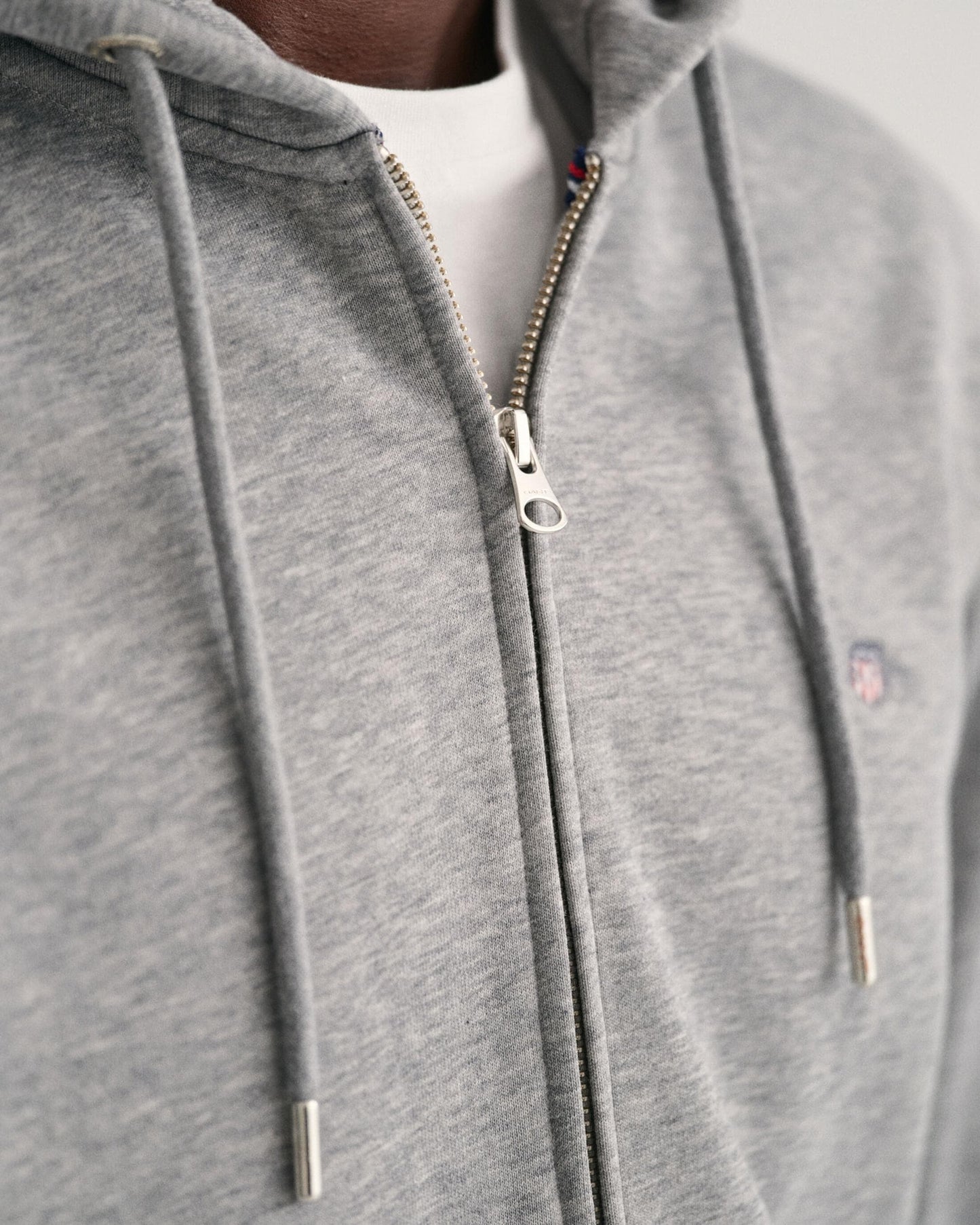 GANT Mens Regular Fit Shield Logo Full Zip Hoodie - 93 Grey Melange