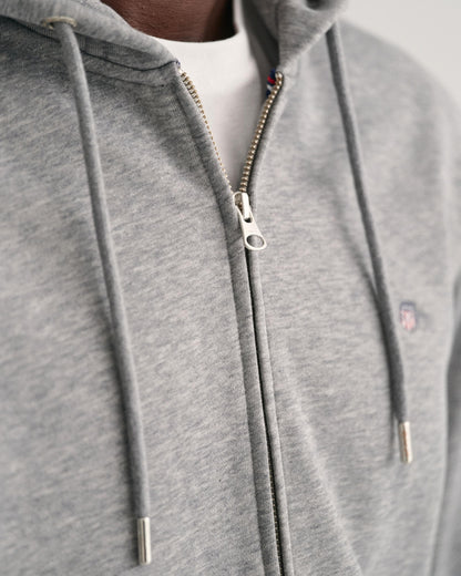 GANT Mens Regular Fit Shield Logo Full Zip Hoodie - 93 Grey Melange