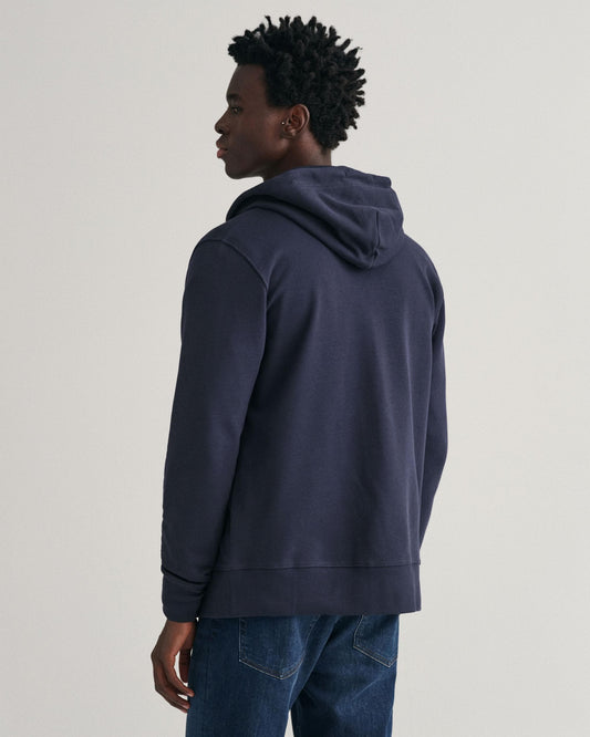 GANT Mens Regular Fit Shield Logo Full Zip Hoodie - 433 Evening Blue